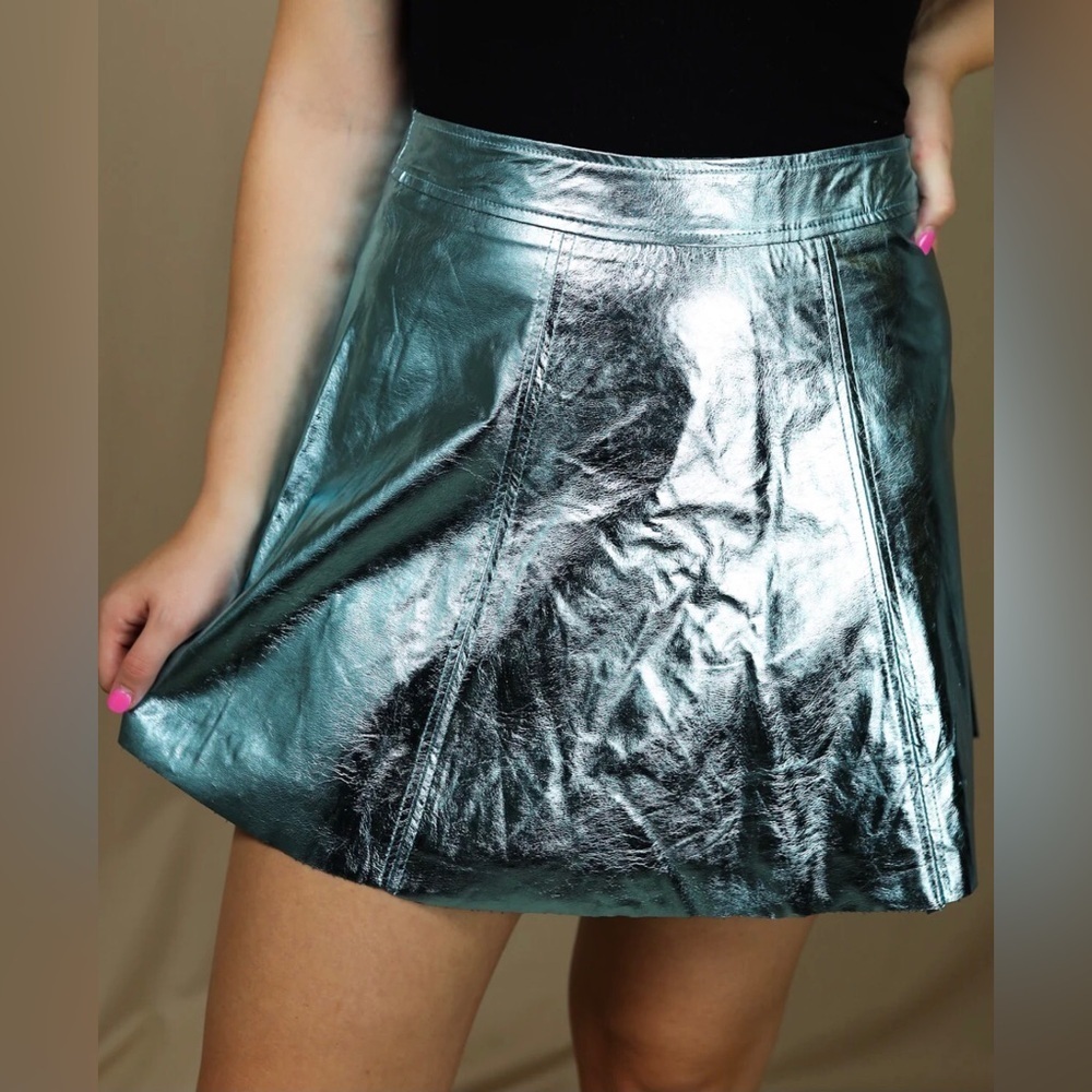 Do+Be Womens Stellar Metallic Aqua Blue Shiny Skater Mini Skirt